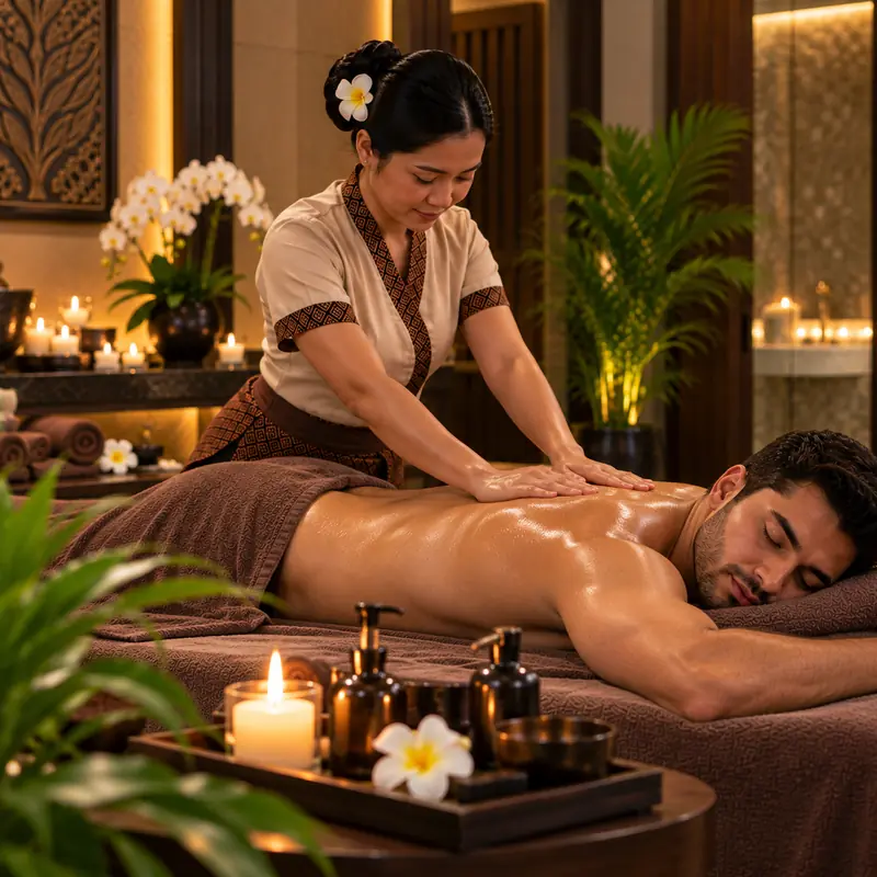 Arabic massage with warm aromatic oil along the back