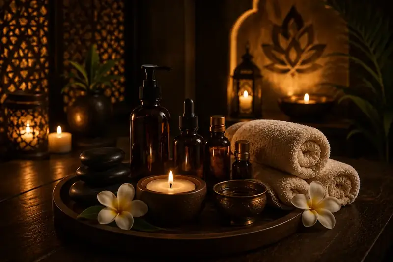 Smooth basalt massage stones and warm oils