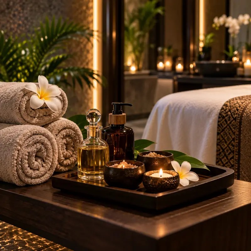 Massage oils, towels and candles at Thai Elysium Spa, Meydan